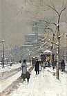 Figures in the Snow, Paris by Eugene Galien-Laloue